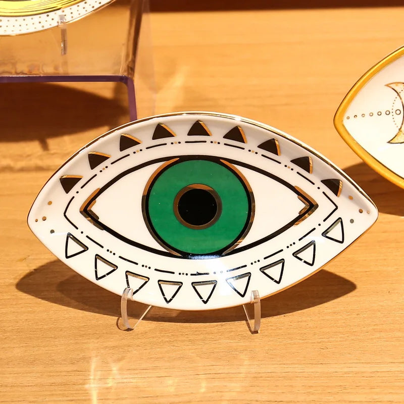 Ceramic Jewelry Tray Trinket Dish Rings Earrings Necklaces Dish Evil Eye Decorative Plate Bowl Home Decor