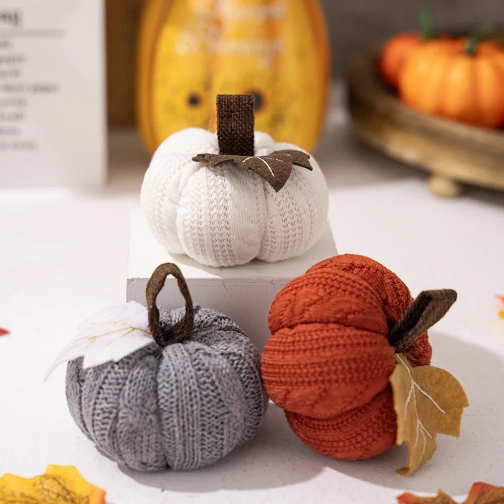 Faux Fall Decorative Crochet Pumpkins for Rustic Farmhouse Thanksgiving Harvest Halloween Table Centerpiece Mantel Kitchen Decor