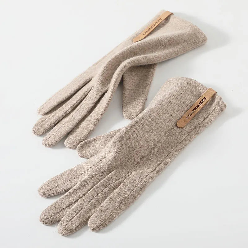 Women's Winter Cashmere Touch Screen Warm Gloves Outdoor Riding Plus Velvet Thicken Wool Bow Full Finger Driving Mittens S29