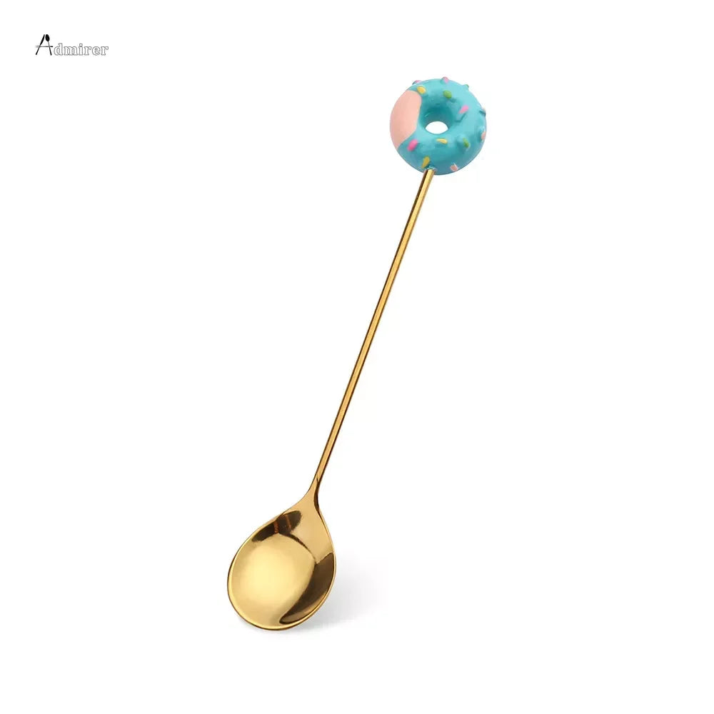 Stainless Steel Spoon Fork Cute Version Rainbow Lollipop Donut Macaron Dessert Spoons Fruit Forks Kids Set Kitchen Accessories