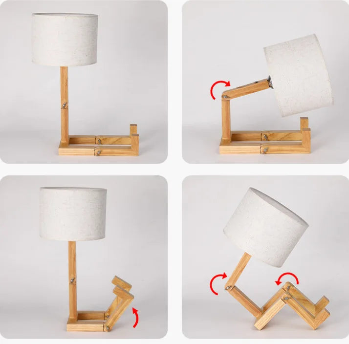 Wooden Robot Shape Creative Table Lamp Indoor Study Fashion Reading Desk Lamp Nordic Modern Desktop Decorative Night Light