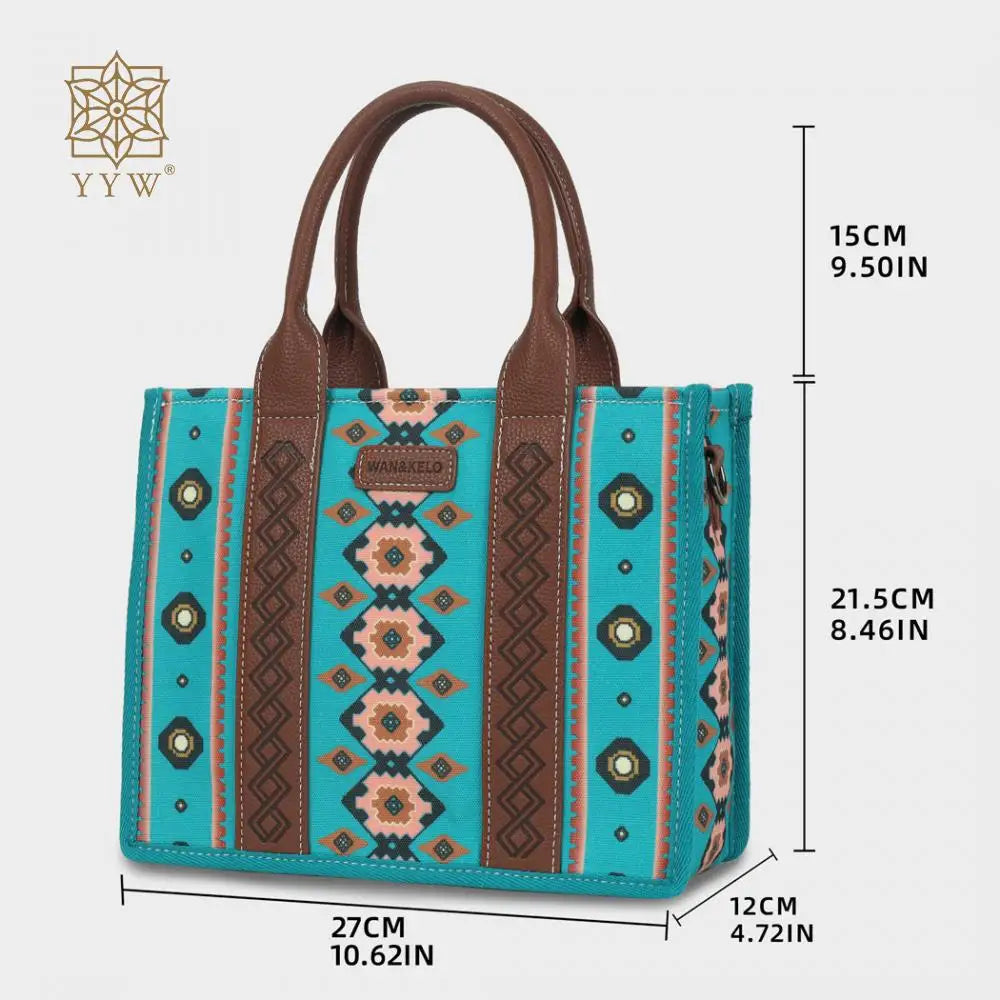 Women Canvas Western Printed Tote Handbag Large Capacity Shoulder Boho Aztec Bags New Wrangler Cowgirls Commuter Shopping Purse