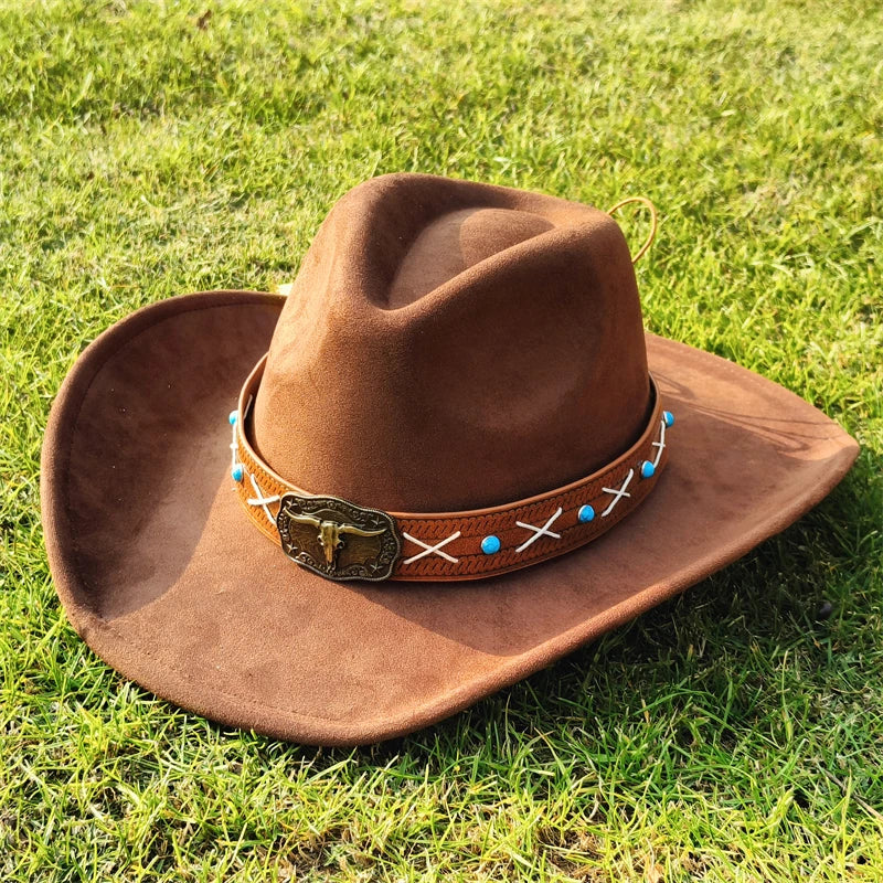 vegan suede Cowboy Hat for men retro suede cowboy Hat women Jazz hat wide brim Felt Fedora Hat vintage Panama sombrero hombre