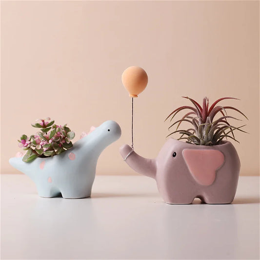 Creative Flower Shape Plant Pot Ceramic Pots for Flowers Cartoon Elephant Dinosaur Succulent Pot Cute Home Table Decor Vase