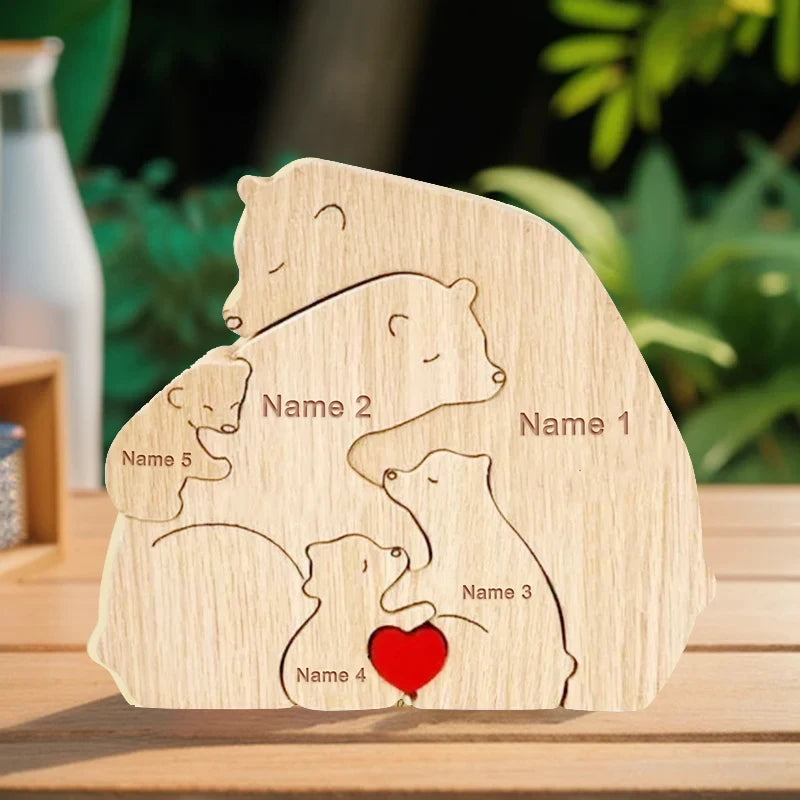 Custom Name Wooden Bear Family Ornaments Personalized Wood Carving Bear Puzzle Christmas Birthday Gift home decor action figure Valentines Gift