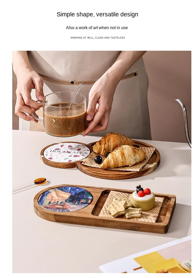 Bread cutlery wooden tray retro pastry dessert afternoon tea snack  tea tray suitable for home kitchen decoration accessories