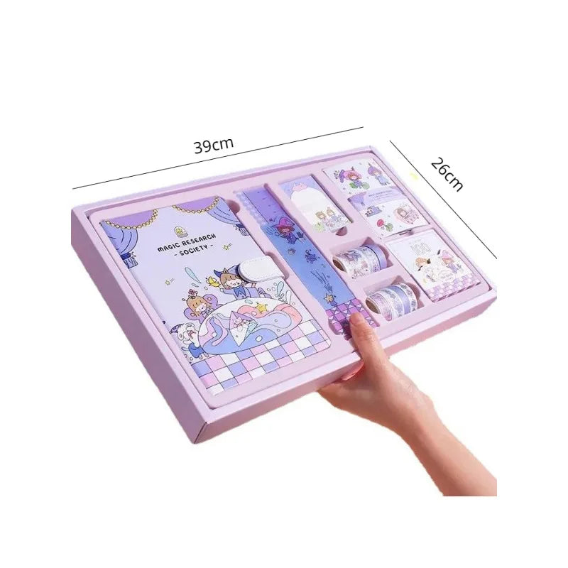 Kawaii Notebook Box Set Notepads Stationery Cute Purple Pink Diary Budget Book Journal and Washi Tape Gift School Supplies