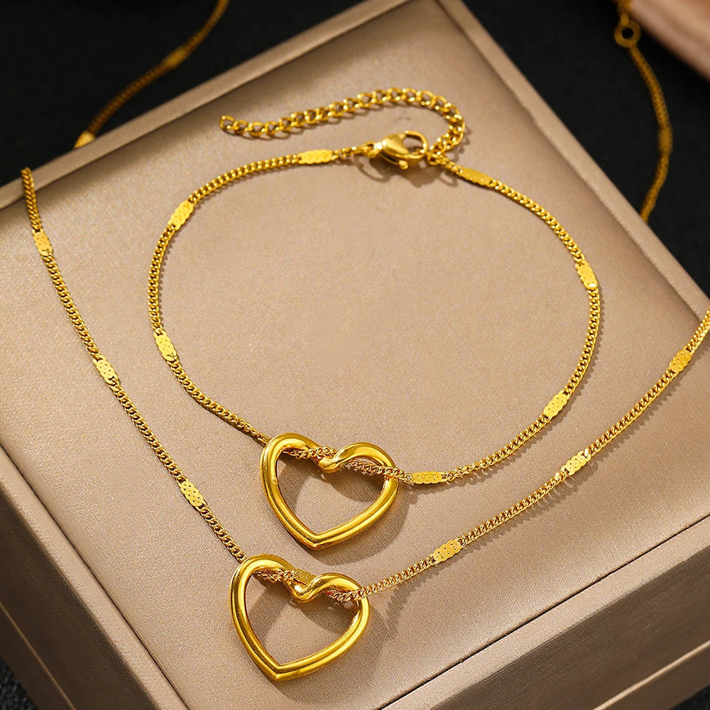 Stainless Steel Jewelry Set Novelty Twisted Heart Light Luxury High-end Sense Jewelry Set For Women Jewelry Anniversary 2024