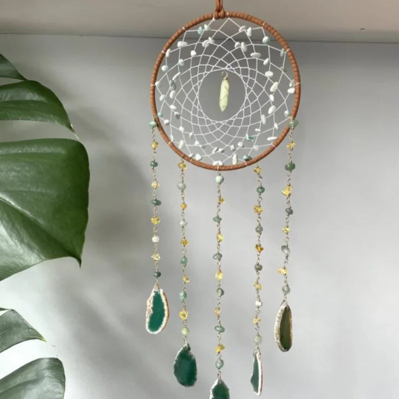 1pcs Natural Green Gemstone Outdoor Garden Dream Catcher, Wind Chimes, Sun Catchers, Home Decor, Decorative Pendant