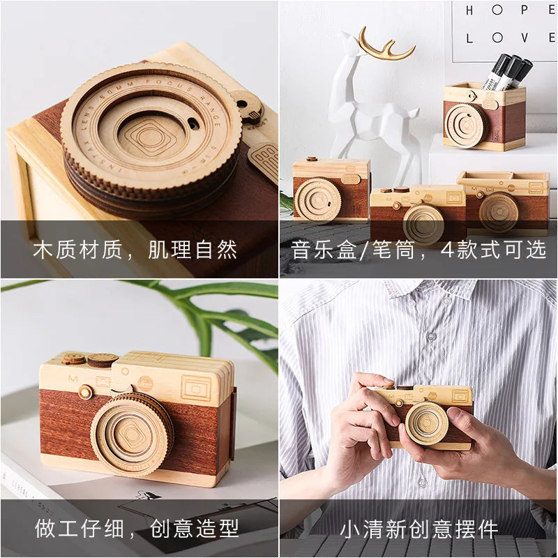 Pencil Holder Camera-shaped Concise Wood Especial Pen Container for Office