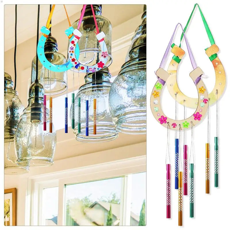 1 Set Wind Chime Kit Diy Wooden Wind Chime Horseshoe Wind Chime Birthday Wedding Decor Birthday Chime Set Crafts Pendant