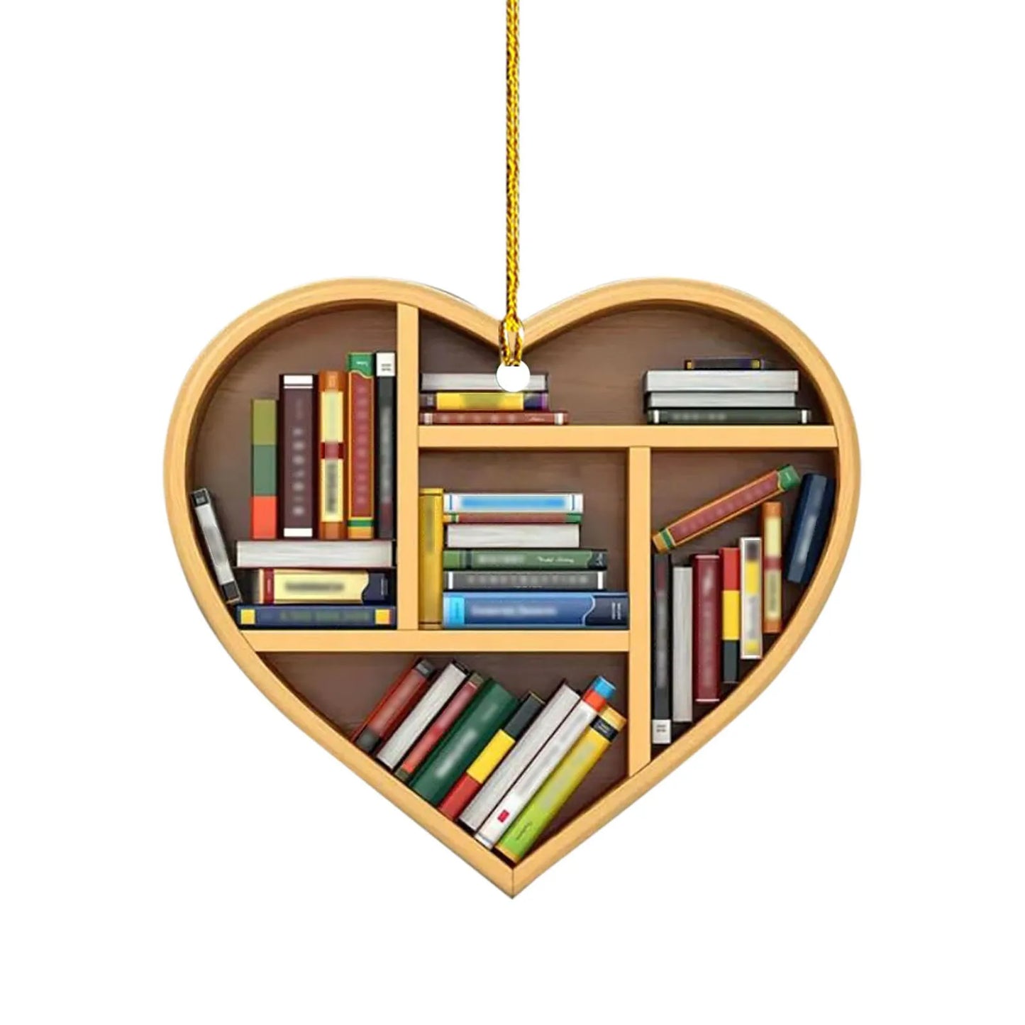 Book Lovers Heart Shaped Bookshelf Pendant Acrylic Craft Crystals Hanging Room Ornament Christmas Beard Decorations Car decor