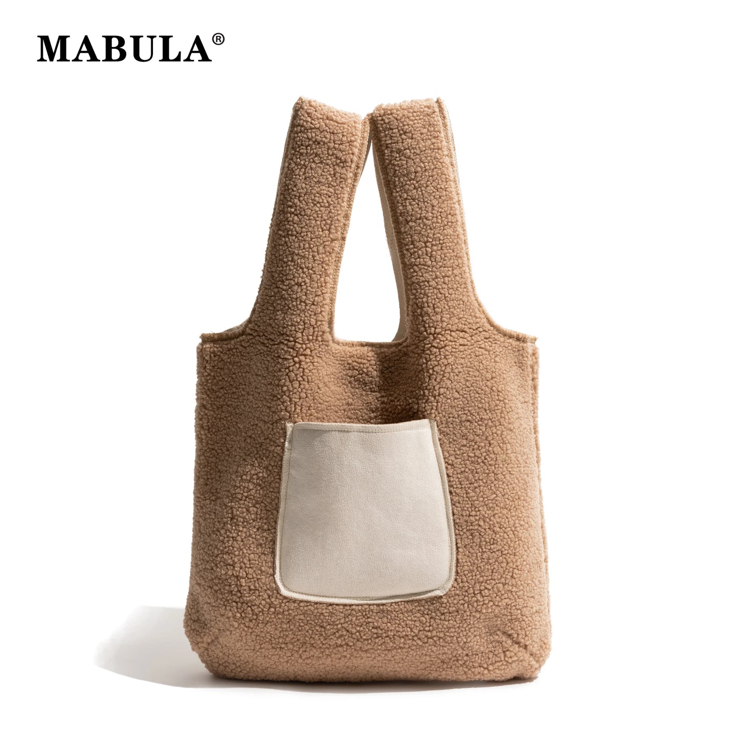 MABULA Lamblike Fabric Pluffy Fashion Woman Tote Handbag Fashion Winter Ladies Shoulder Purse Soft Plush Lady Phone Shopping Bag