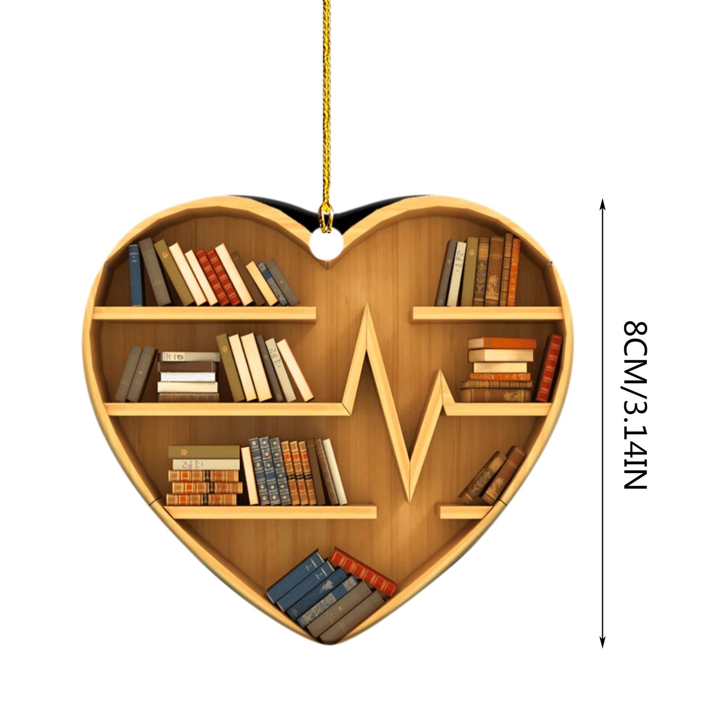 Book Lovers Heart Shaped Bookshelf Pendant Acrylic Craft Crystals Hanging Room Ornament Christmas Beard Decorations Car decor