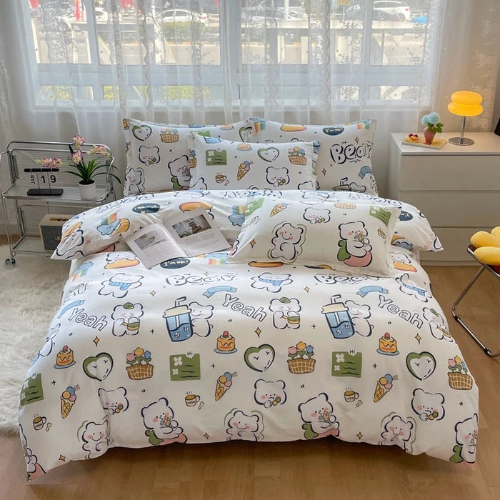 Colorful Polka Dot Cotton Duvet Cover Set with Zipper Cute Bear Bedding Sets for Men & Women, Luxury Reversible Comforter Covers