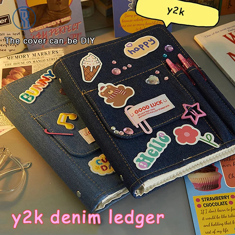 Creative Denim Notebooks Binder Journal Hand Ledger Diary With Pocket Girl Notebook Stationery Storage Korean School Supplies