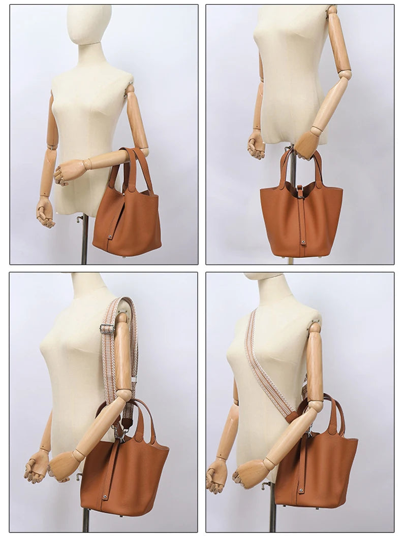 Various Genuine Leather Luxury Bag Fashion Women's Handbag Vegetable Basket Style Portable Women Bucket Bag with Lock