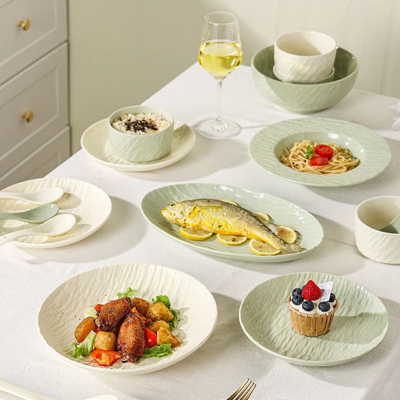 High end and fresh cream style tableware, dishes, rice bowls, underglaze colored plates, large soup bowls