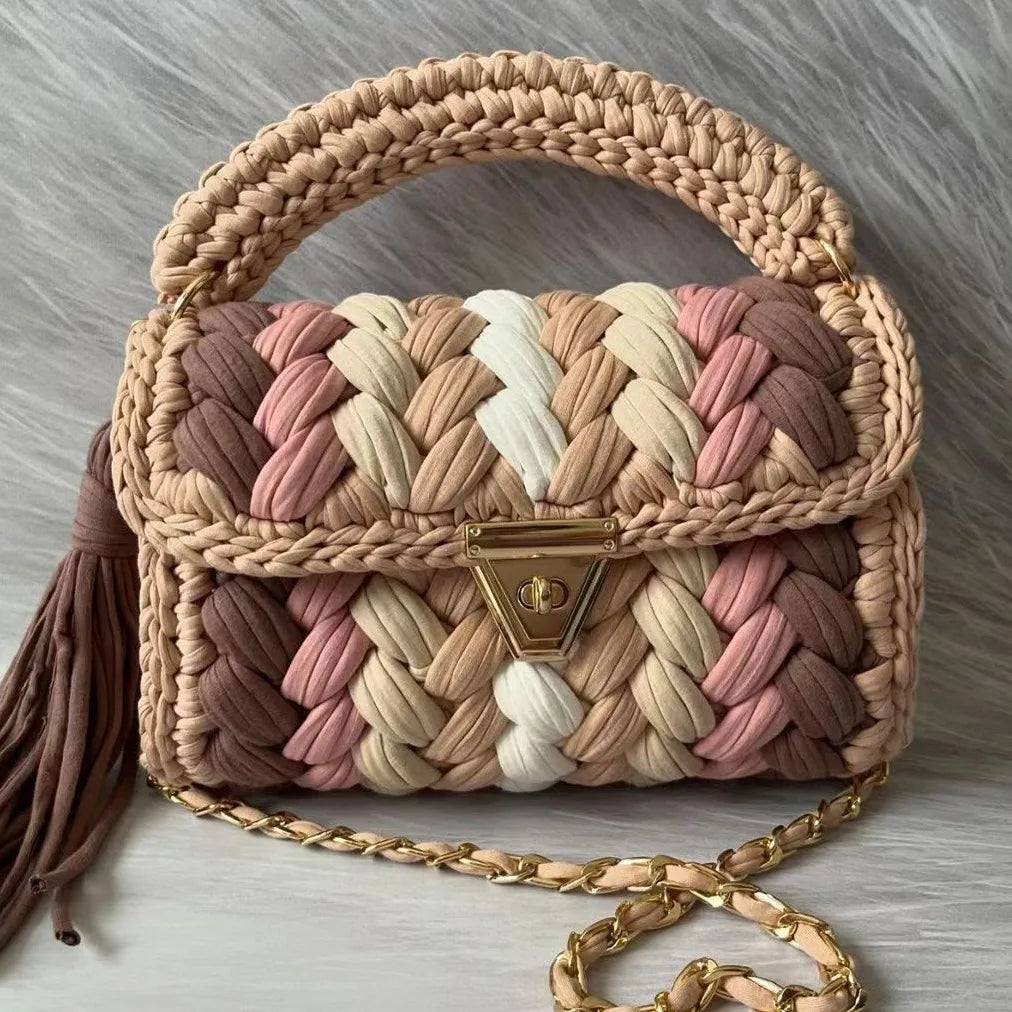 Women's Bag Hot Selling Shoulder Bag Handmade Crochet Bag with Contrasting Woven Bag Luxury Designer Handbag Bags for Women