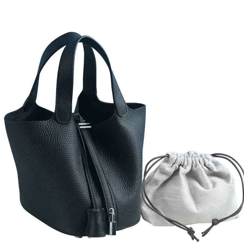 Various Genuine Leather Luxury Bag Fashion Women's Handbag Vegetable Basket Style Portable Women Bucket Bag with Lock