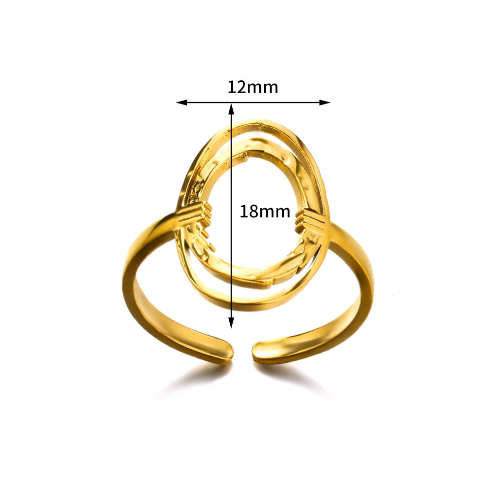 Pvd Plated Stainless Steel Rings For Women Men 18k Gold Color Jewelry Fashion Hippie Hollow Oval Ring Birthday Gift 2023 New In