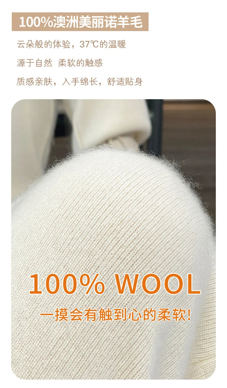 100% Merino wool cashmere women's knitted wool pants in autumn and winter new elastic waist fashion feet pants.