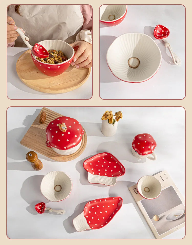 Cute Creative Plate Ceramic Mushroom Shape Restaurant Homehold Vegetable Fruit Cake Bread Dessert Plates Kitchen Supplies