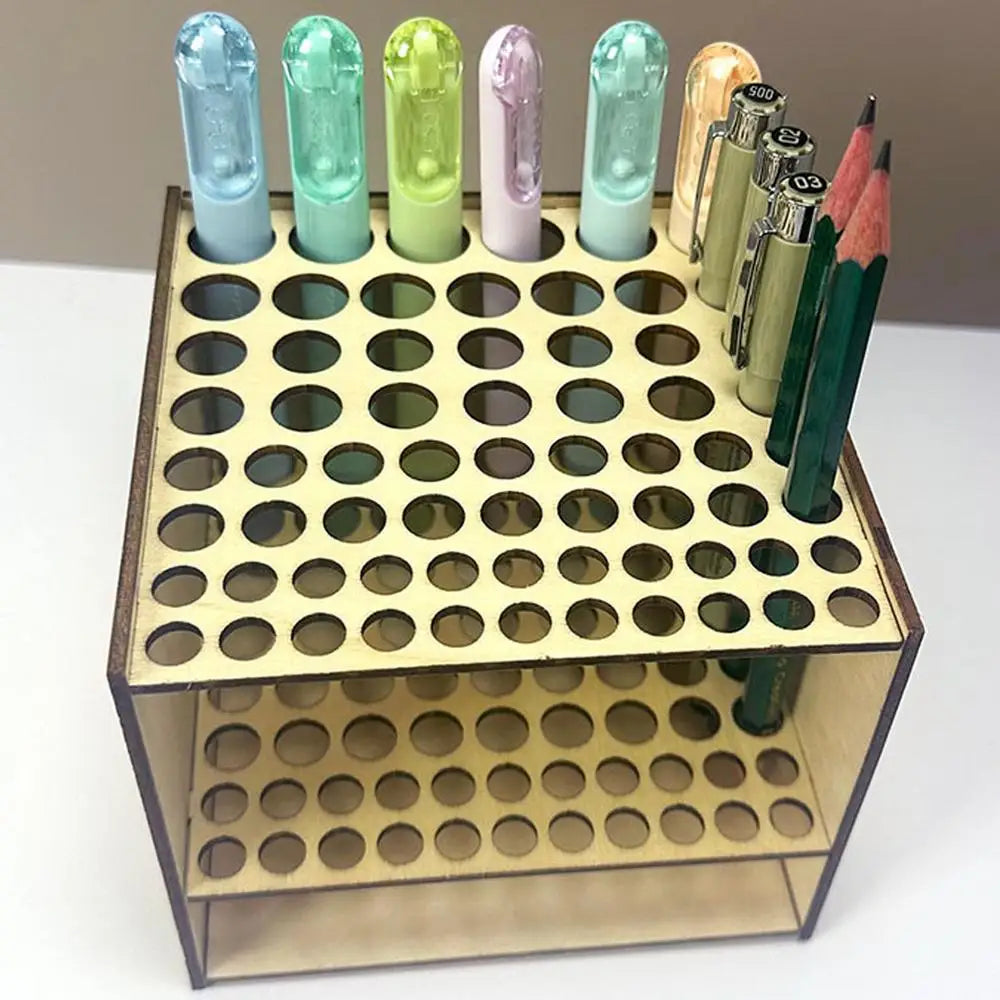 pen Holder Painting Brush Holder 67 Holes Wooden Paint Brush Square Display Stand Desk Organizer Makeup Brush Shelf Art Supply