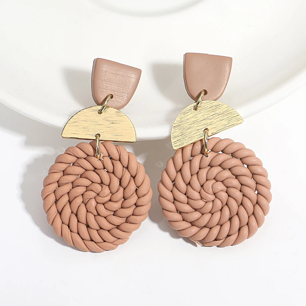 AENSOA Handmade Braided Flower Polymer Clay Earrings for Women Geometric Round Teardrop Floral Sweater Knit Earrings Jewelry