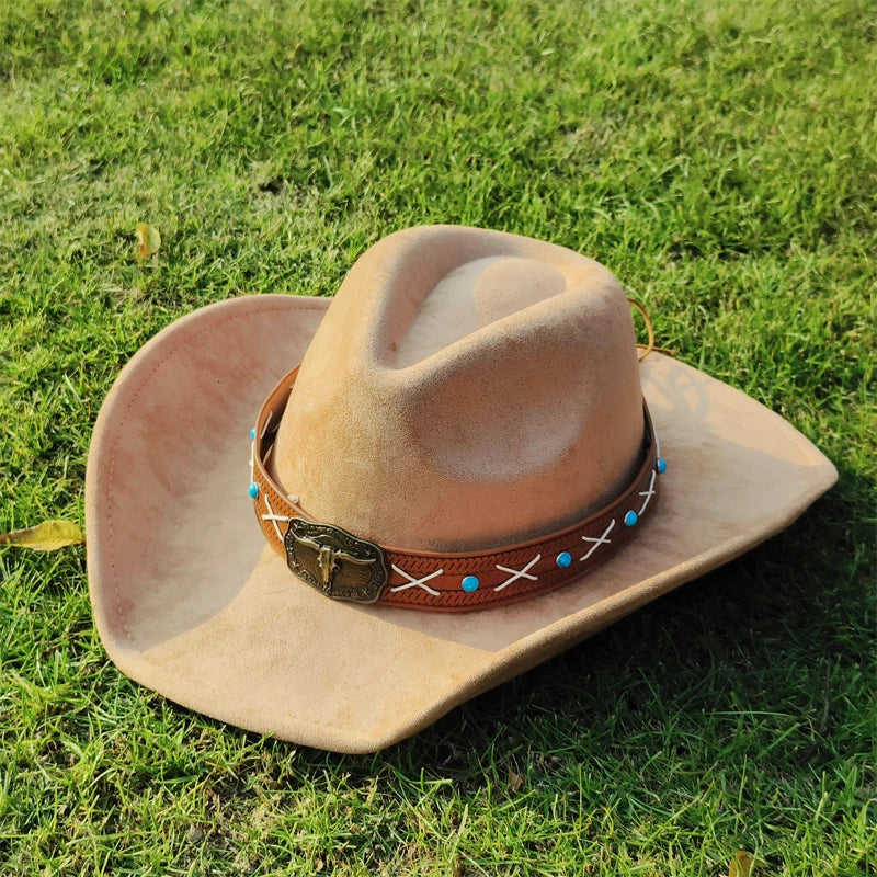 vegan suede Cowboy Hat for men retro suede cowboy Hat women Jazz hat wide brim Felt Fedora Hat vintage Panama sombrero hombre