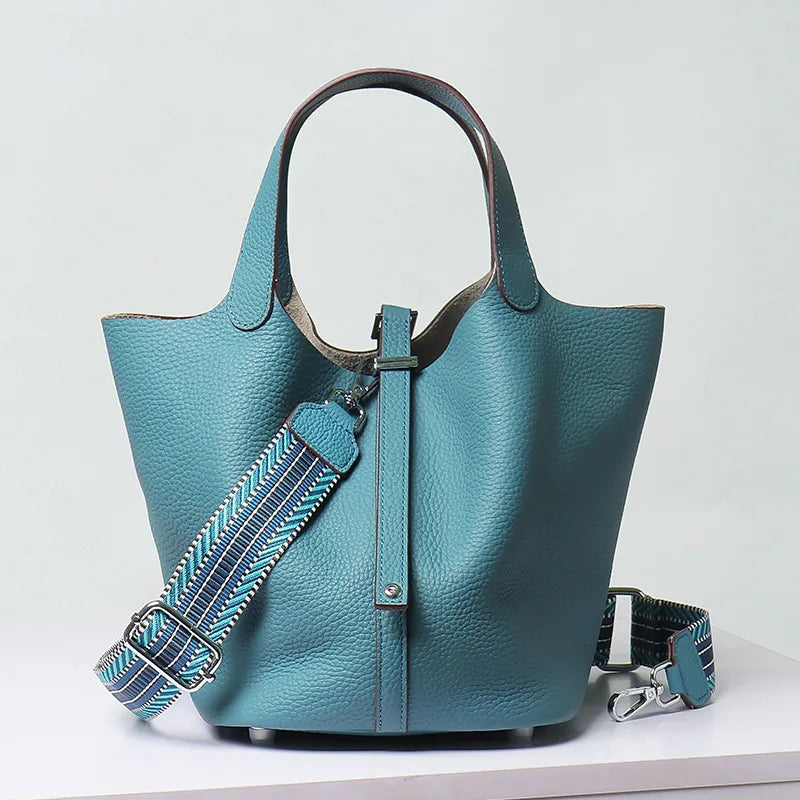 Various Genuine Leather Luxury Bag Fashion Women's Handbag Vegetable Basket Style Portable Women Bucket Bag with Lock