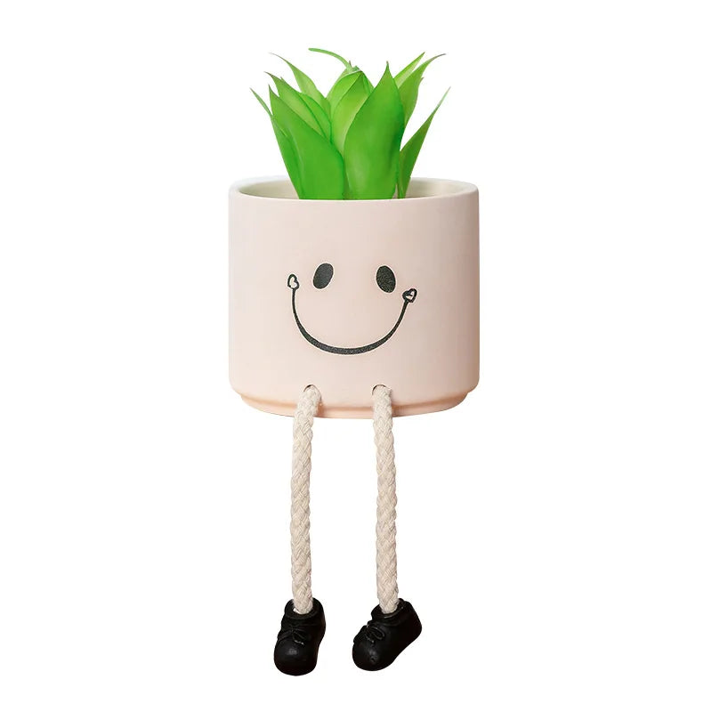 Creative Expression Character Hanging Foot Doll Fleshy Ceramic Flowerpot Personalized Handicraft Decoration Breathable Pot