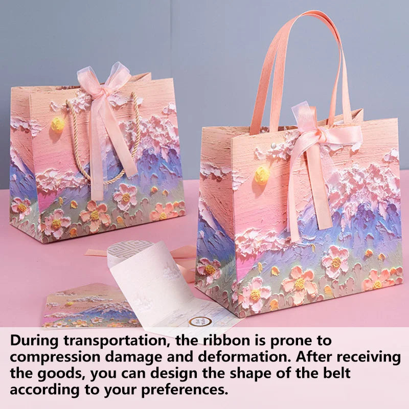 Flower Gift Packaging Bag 3D Cloud Oil Painting Paper Bag Valentine'S Day Birthday Wedding Party Favor Bag Clothes Store Handbag