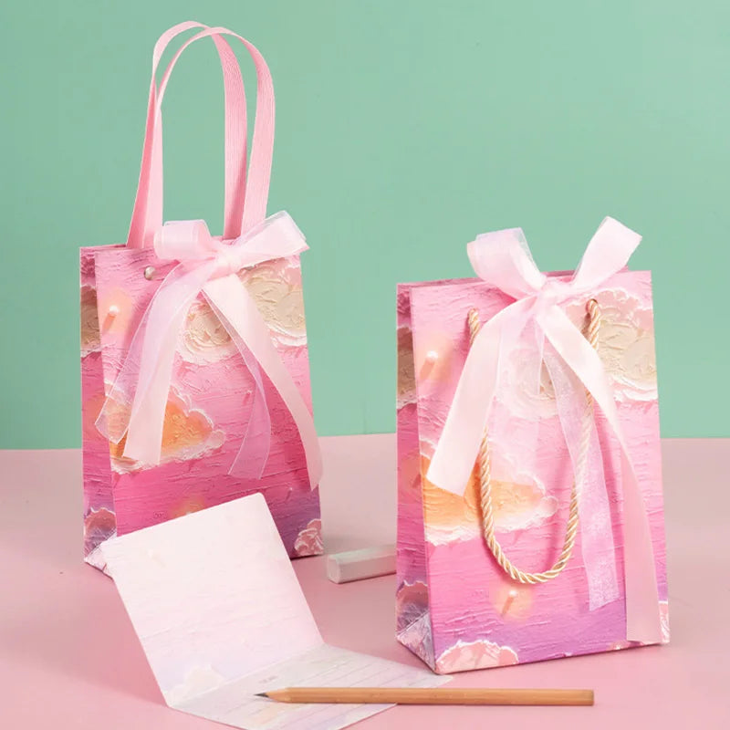 Flower Gift Packaging Bag 3D Cloud Oil Painting Paper Bag Valentine'S Day Birthday Wedding Party Favor Bag Clothes Store Handbag