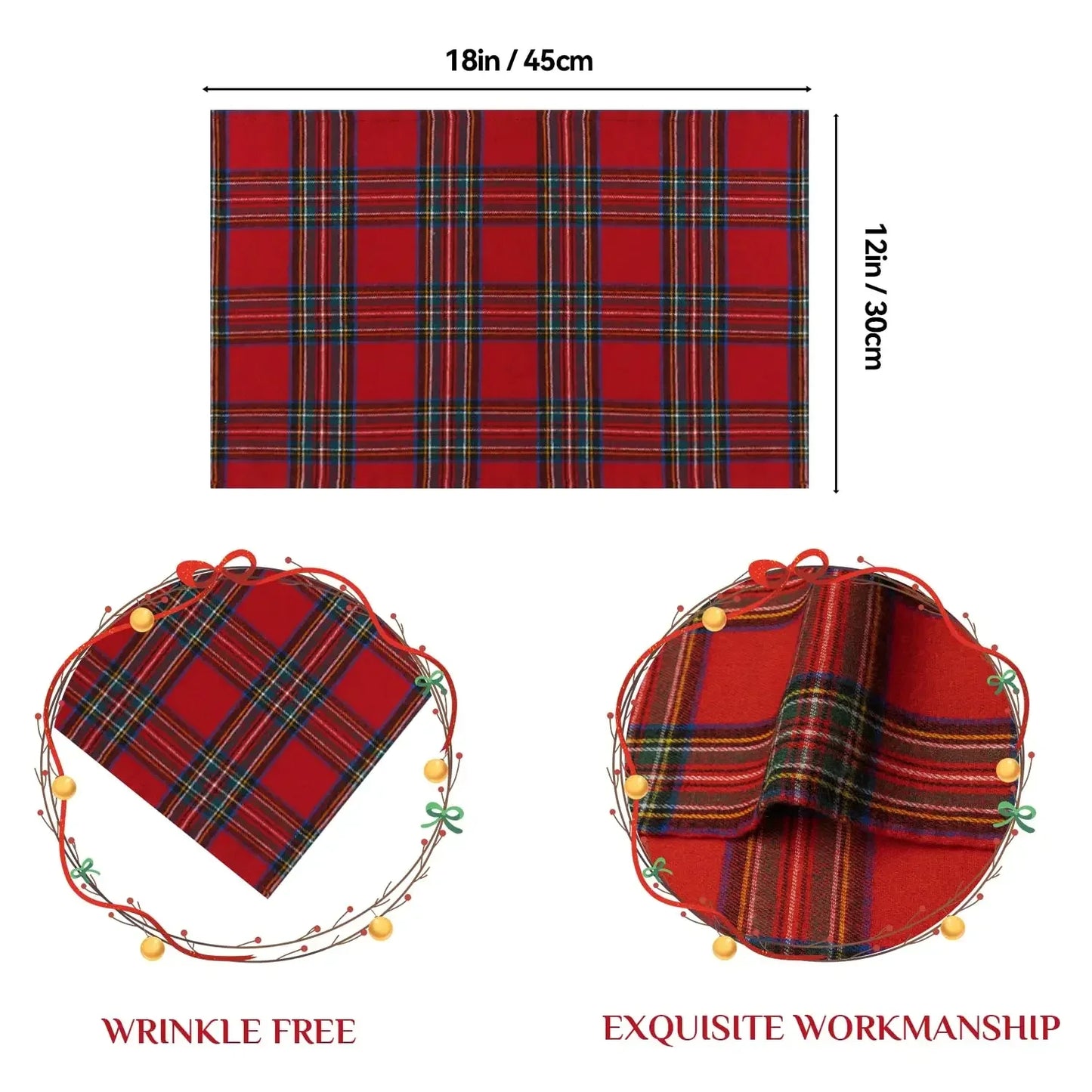 4pcs Table Napkin Christmas Placemats Red Soft Scottish Tartan Plaid Cloth Napkins Decorative Kitchen Festive Home Table Decor