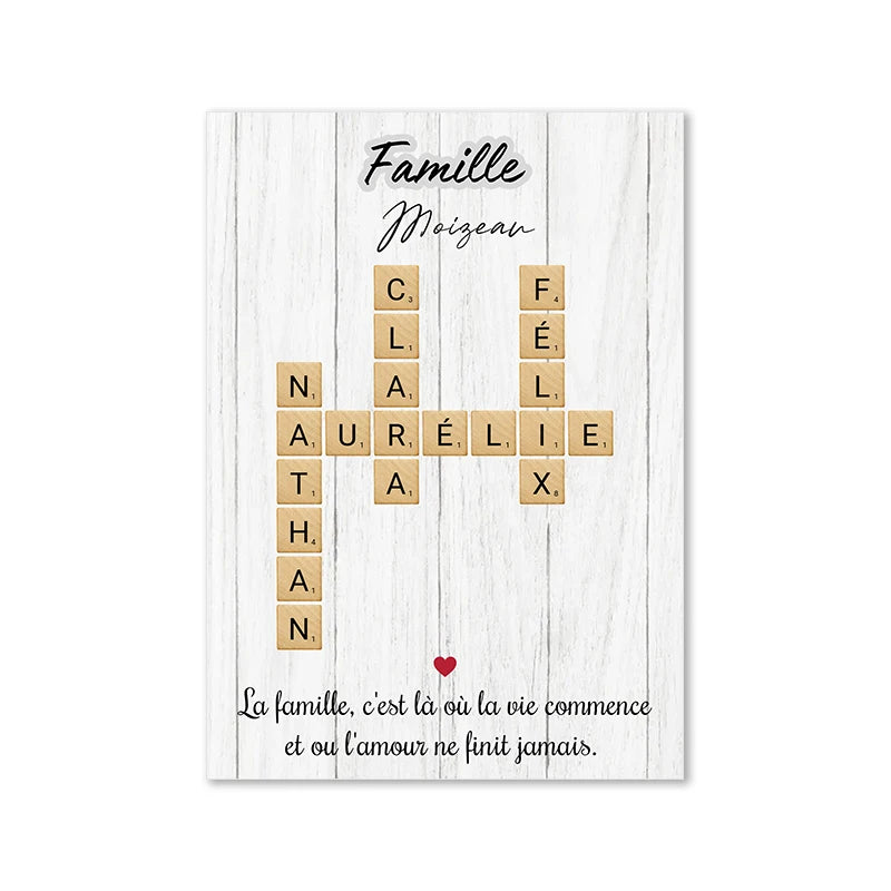 Personalized Family Name Scrabble Puzzle Sign Poster Grandkids Crossword Custom Wall Art Print Nordic Home Decor Christmas Gift Valentines Gift