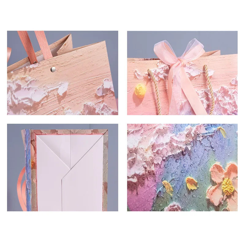 Flower Gift Packaging Bag 3D Cloud Oil Painting Paper Bag Valentine'S Day Birthday Wedding Party Favor Bag Clothes Store Handbag