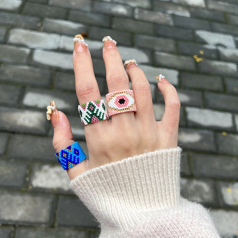 Fairywoo Beads Rings For Women Handmade Finger Ring Designer Luxury Jewelry Geometric Gothic Style Accessories Bohemia Rings