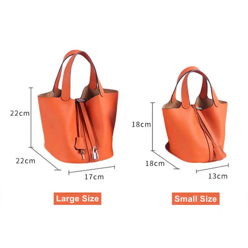 Various Genuine Leather Luxury Bag Fashion Women's Handbag Vegetable Basket Style Portable Women Bucket Bag with Lock