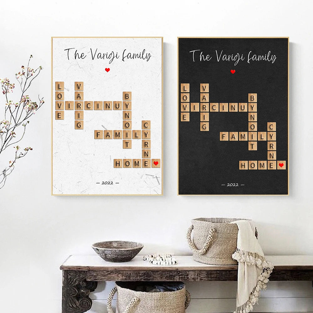 Crossword Scrabble Wall Art Personalized Family Names Print Poster Custom Puzzle Canvas Painting Nordic Gifts Picture Room Decor Valentines Gift