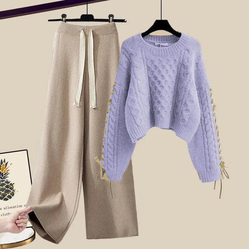 Autumn and Winter Set Women's New Western Style Knitted Sweater Women's Loose and Slimming Casual Pants Two Piece Set Fashion