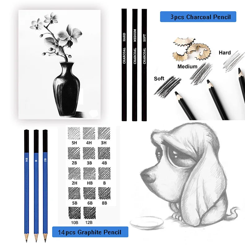 Sketching Pencil Set 70/83pcs Professional Drawing Kit Ideal for Drawing Blending Shading Artist Supplies for Kids Teens Adults