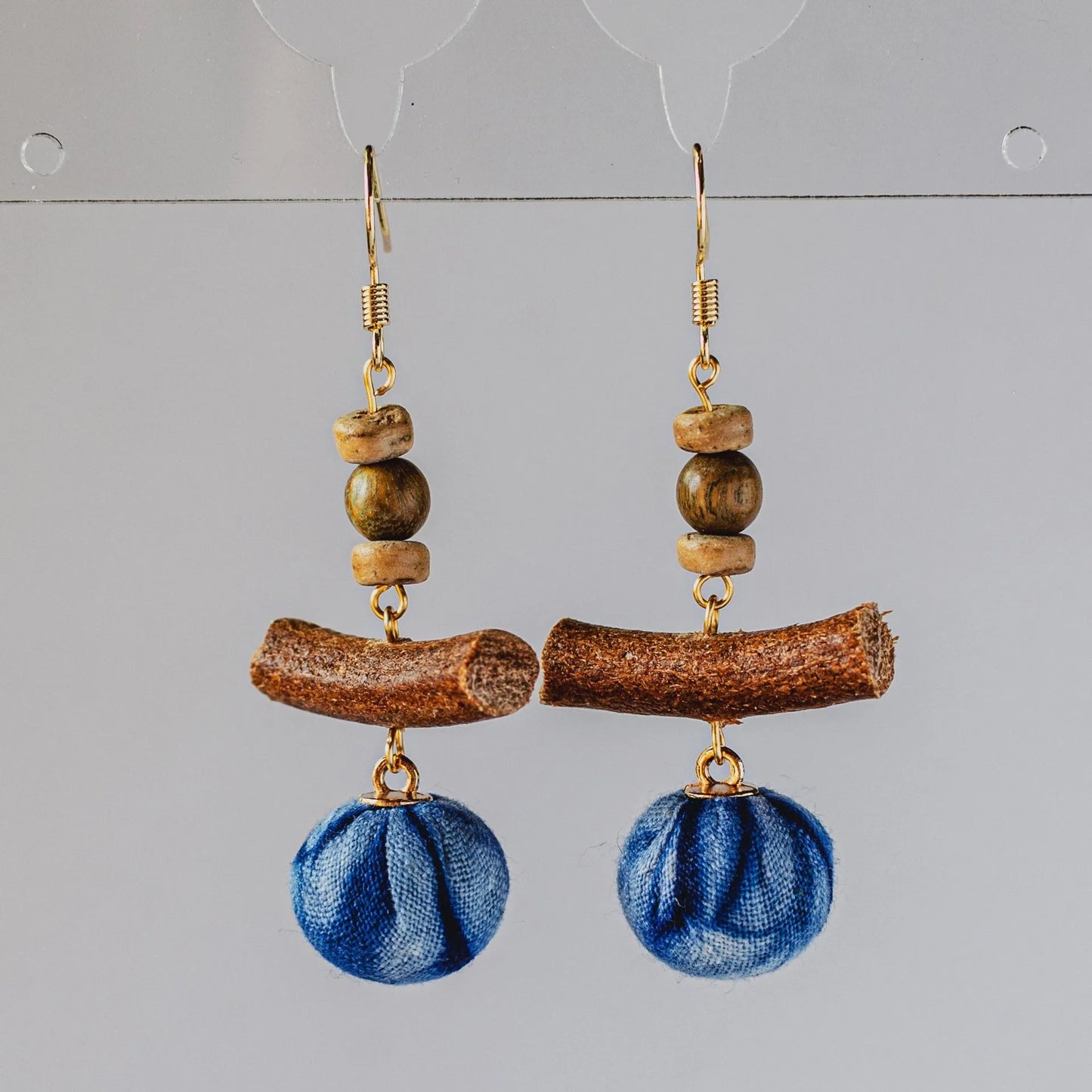 A pair of handmade indigo tie dye earrings with a shabby style, Chinese retro and ethnic style Women's Accessories