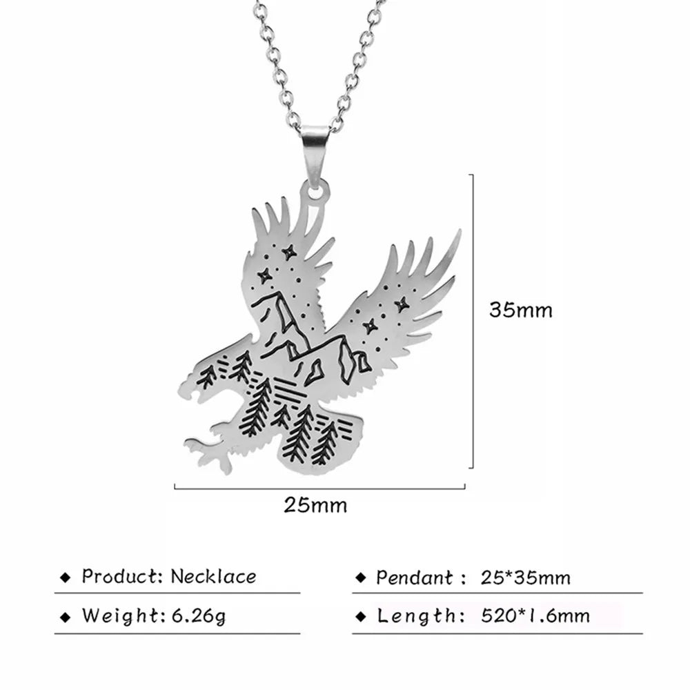 Stainless Steel Animal Pendant Necklace Rabbit Bear Eagle Dog Fox Wolf Scenery Moon Sun Tree Chain Necklaces Jewelry for Women