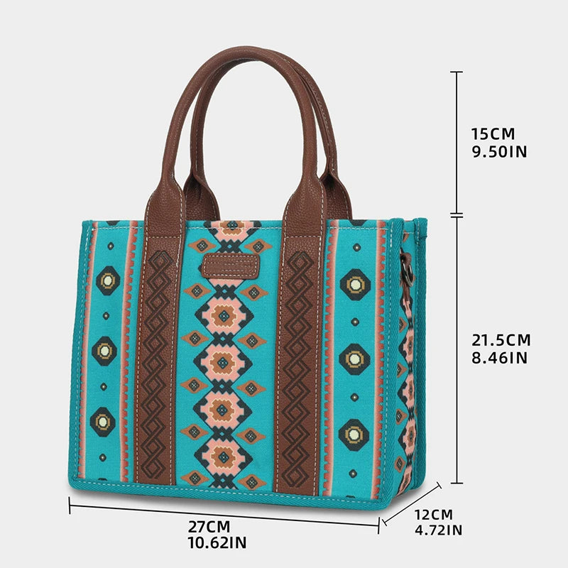 Women Canvas Western Printed Tote Handbag Large Capacity Shoulder Boho Aztec Bags New Wrangler Cowgirls Commuter Shopping Purse