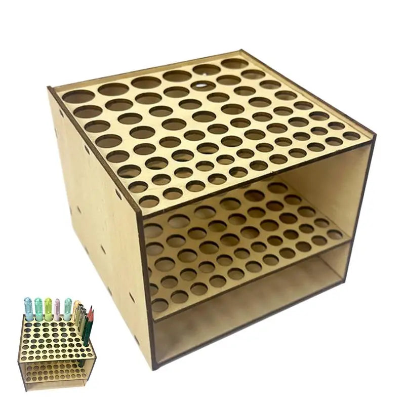 pen Holder Painting Brush Holder 67 Holes Wooden Paint Brush Square Display Stand Desk Organizer Makeup Brush Shelf Art Supply