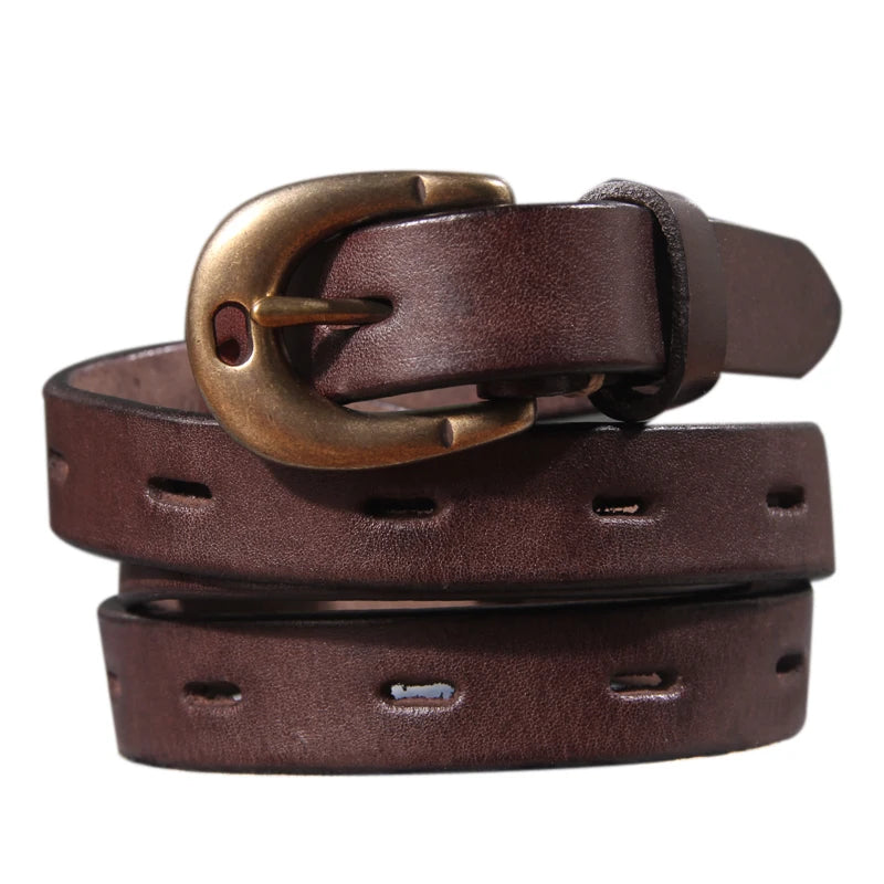 Retro Genuine Leather Women's Belt Pure Copper Button Western Cowboy Style Luxury Brands Jeans Belt Fashion Luxury Women Belt