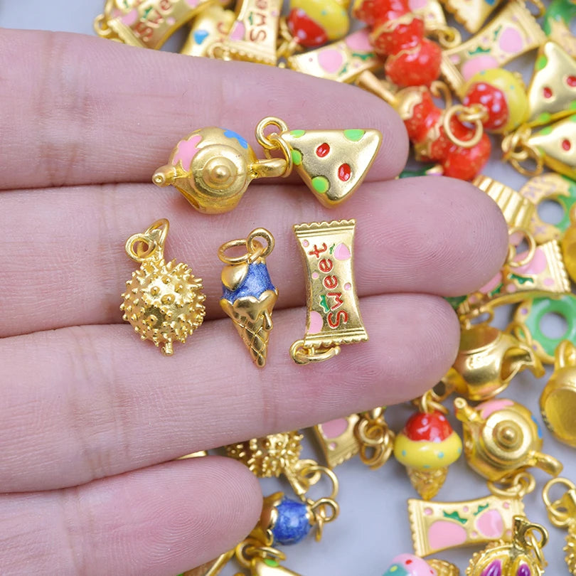 10Pcs/Lot Mix Styles Cute Sweets Candy Birthday Cake Charms Enamel Ice Cream Doughnut Breloques Jewelry Accessories Wholesale