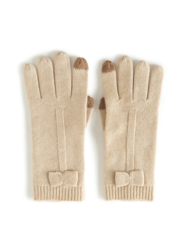 100% Real Cashmere Knitted Gloves Touchscreen Finger Women Autumn Winter Thick Cable Warm Wrist Length Classic Female Mitten