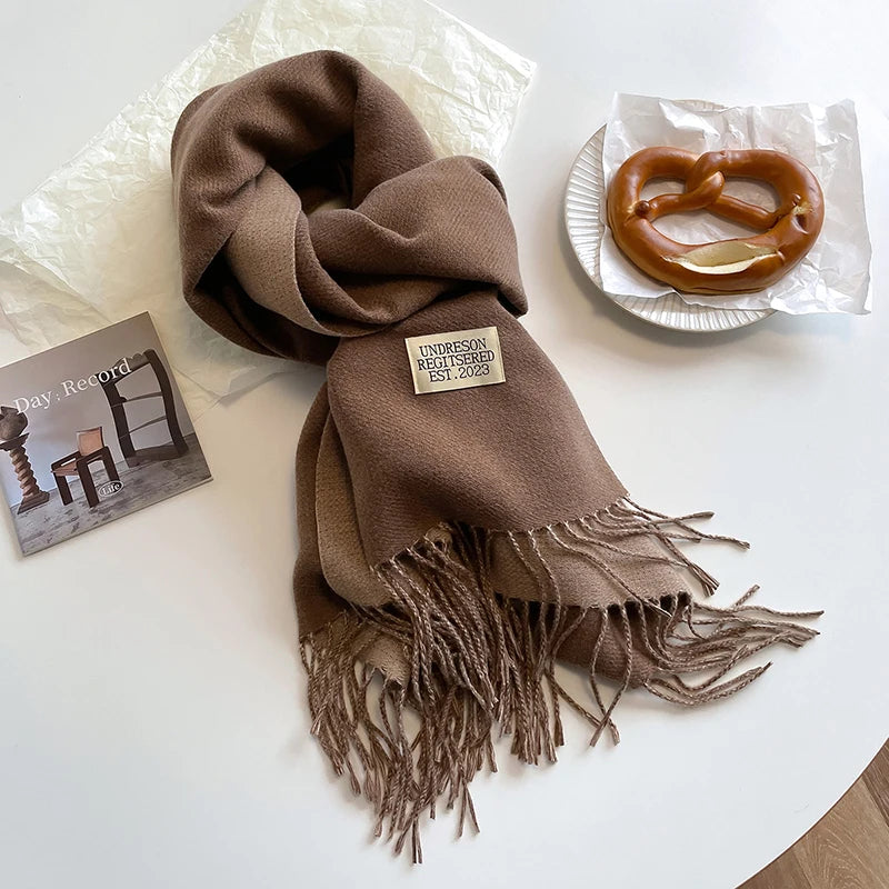 2023 New Fashion Cashmere Scarf Warm Winter for Women Korean Style Knitted Solid Color Double Sided Wraps Neckerchief